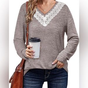 Lace V Neck Long Sleeve Tunic Top